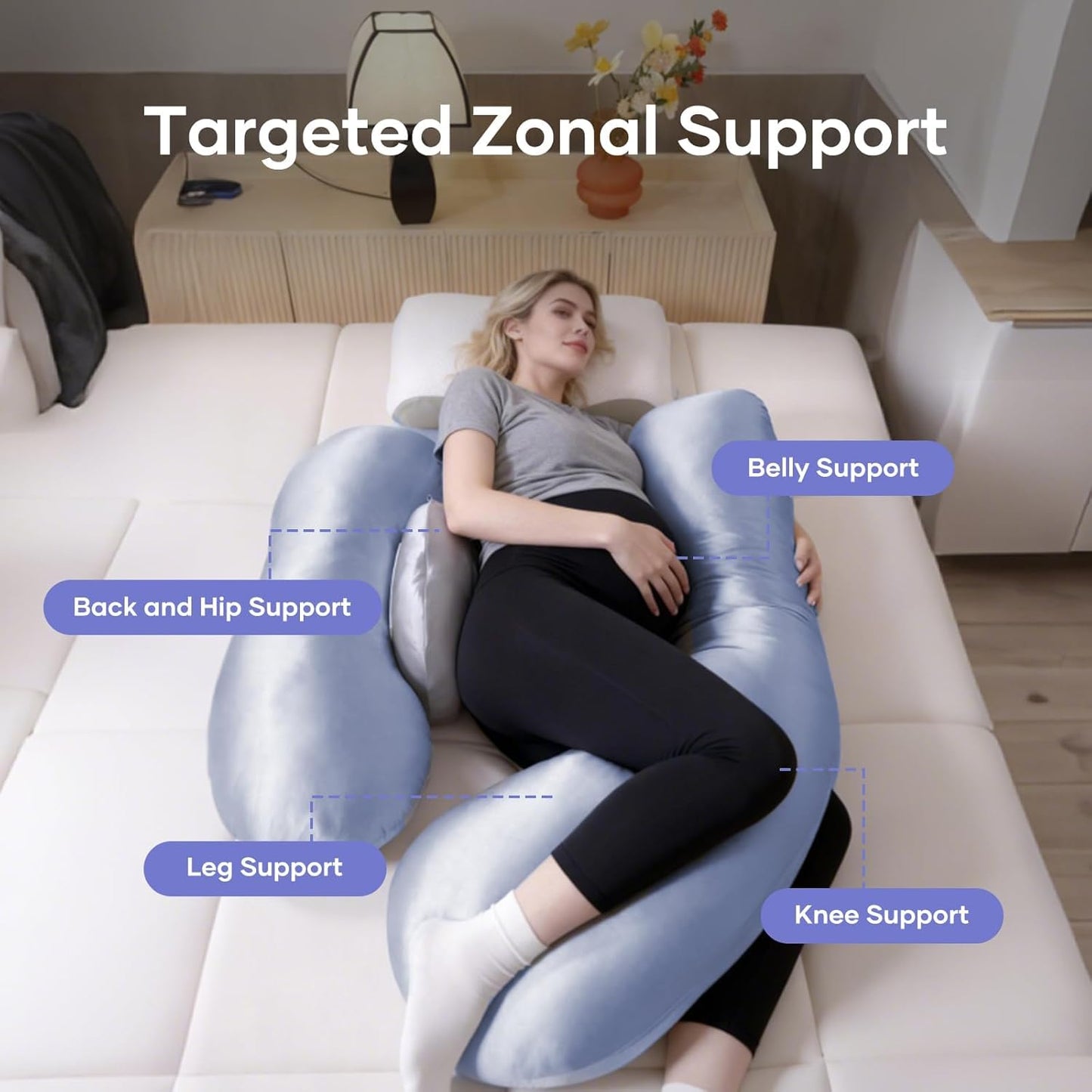 Skiennix Pregnancy Pillow - H-Shaped Adjustable Body Support with Cooling Cover | Ideal for Side Sleepers (Blue)