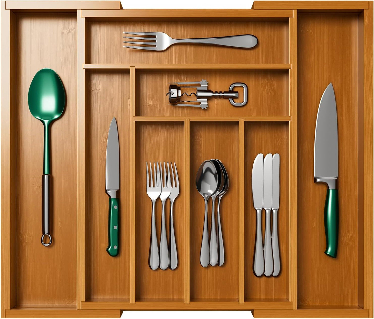 Pipishell Bamboo Expandable Drawer Organizer - Adjustable Utensil Holder for Kitchen & Home | Brown