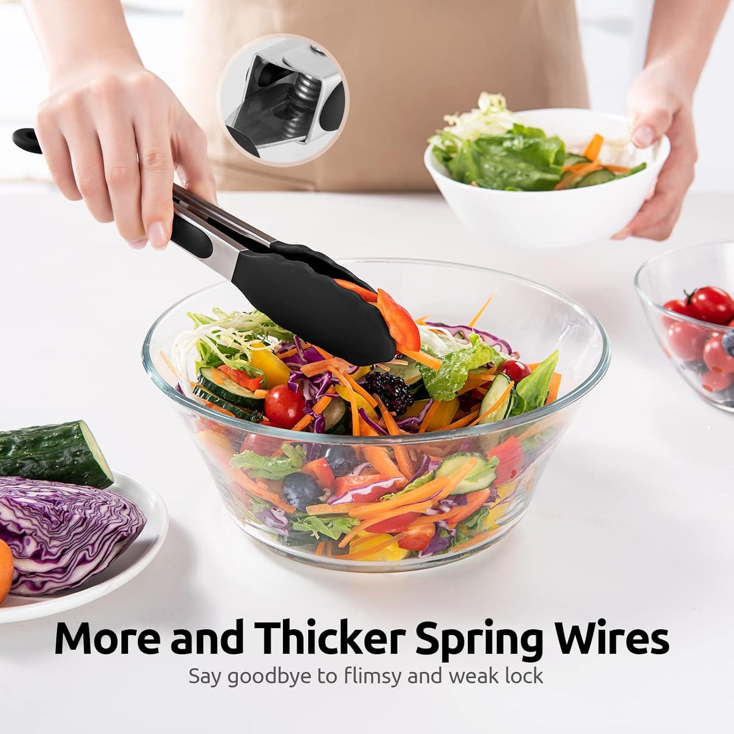 U-Taste 9-Inch Silicone Cooking Tongs - 600ºF Heat Resistant with Non-Stick Tips & Smooth Locking (Black)