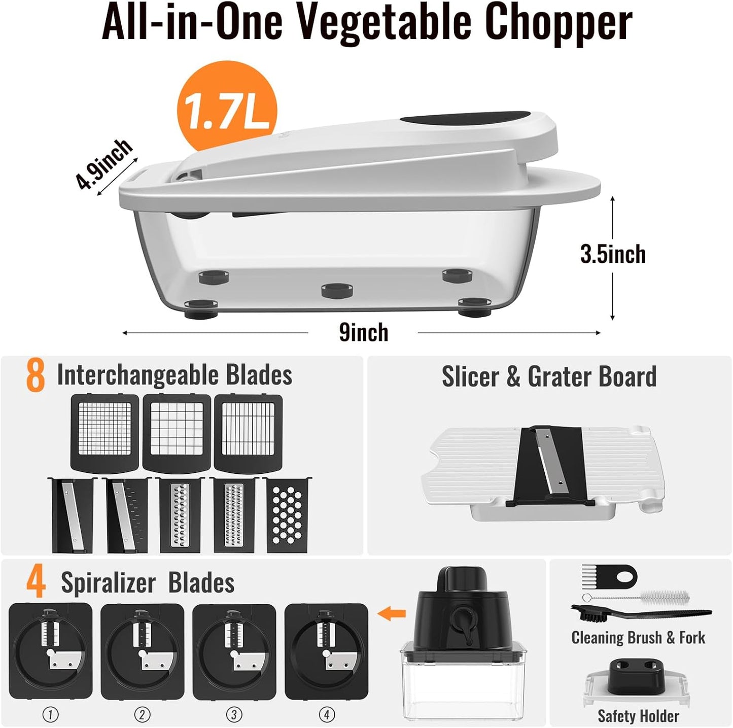 12 Blade Mandoline Slicer by [Brand Name] - All-in-One Vegetable Chopper with Containers | White