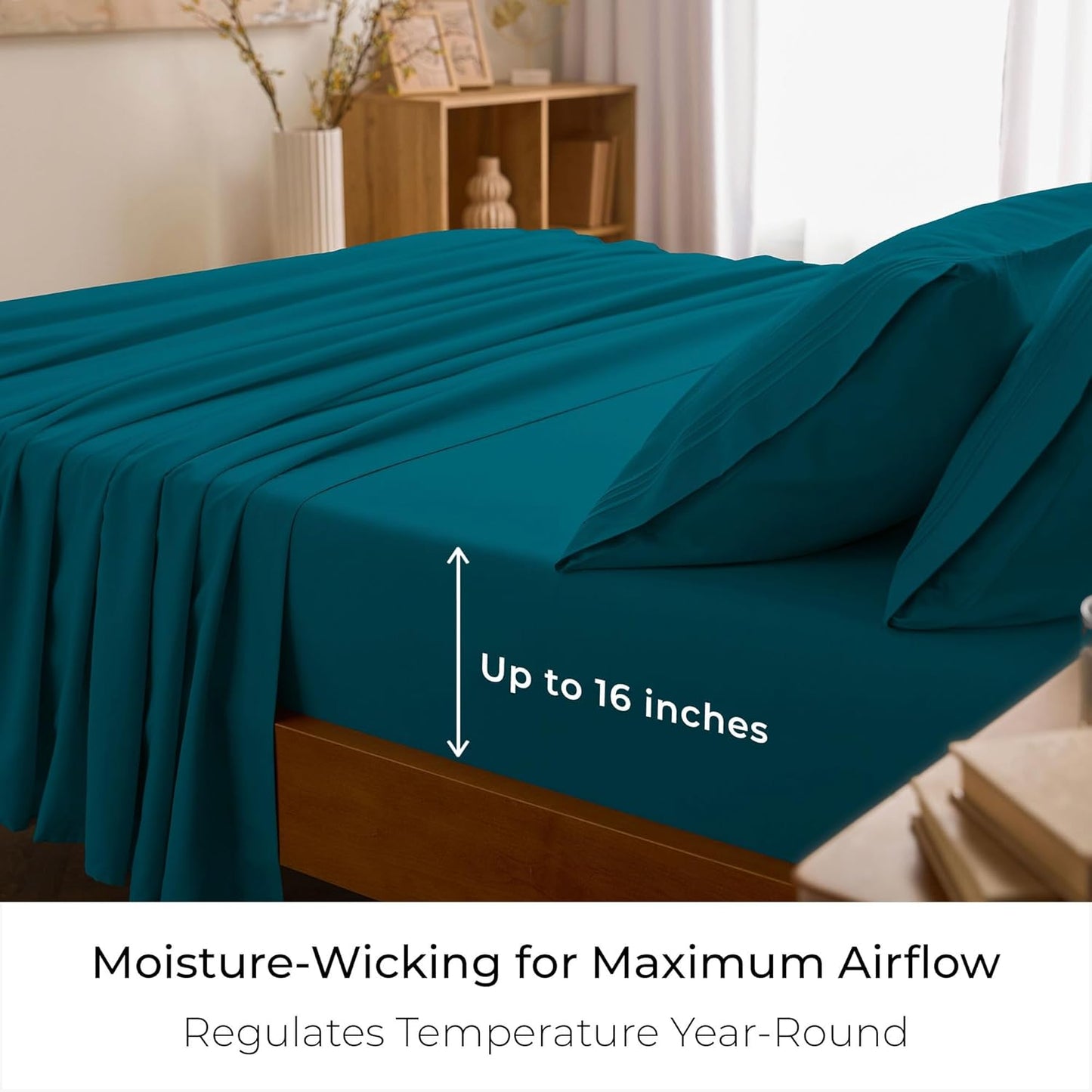 Mellanni Queen Sheets Set - 4 PC Hotel Luxury Bedding | Extra Soft, Cooling, Wrinkle-Resistant (Teal)