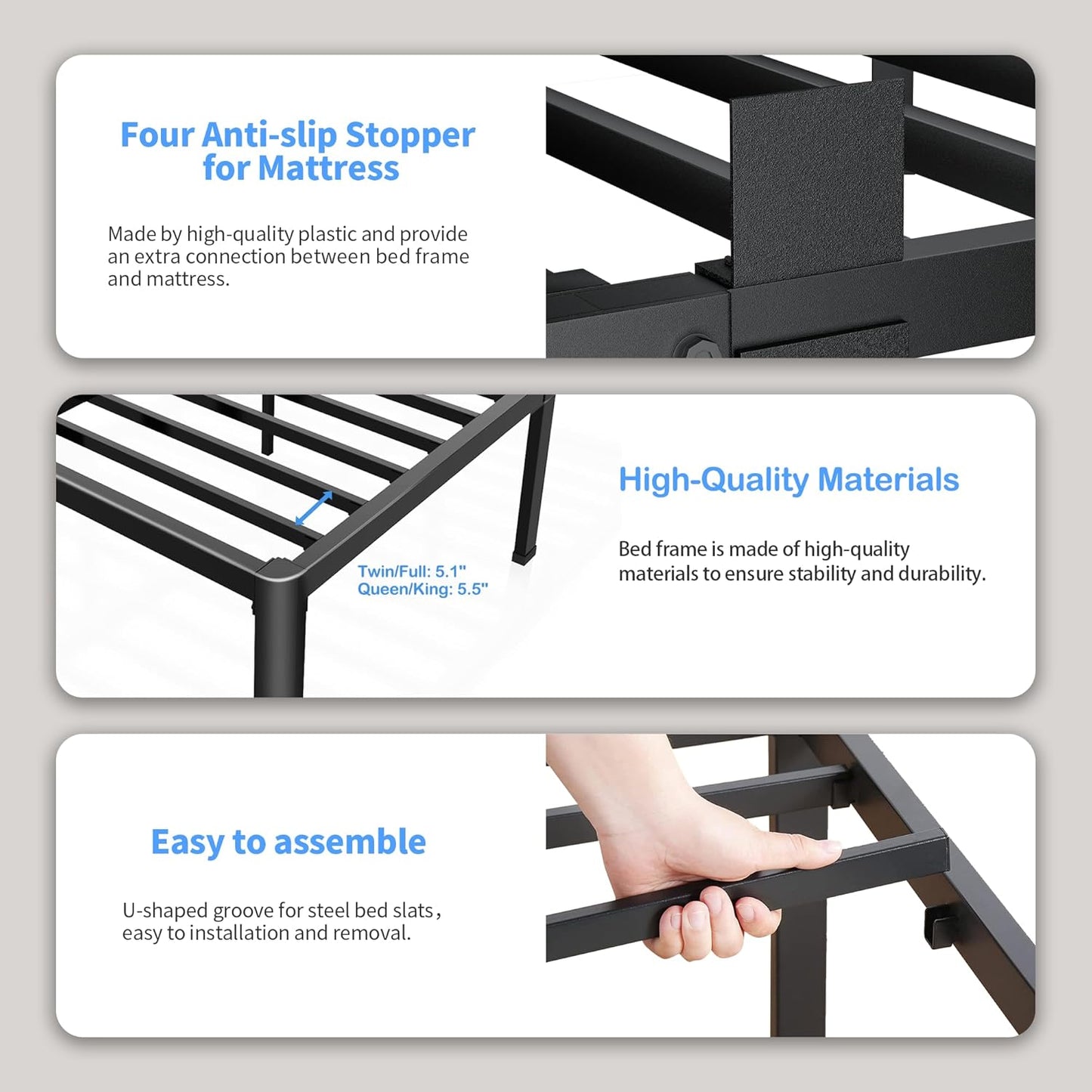 ROIL 18-Inch Queen Bed Frame - Heavy-Duty Metal with Rounded Corners & Headboard | No Box Spring Needed
