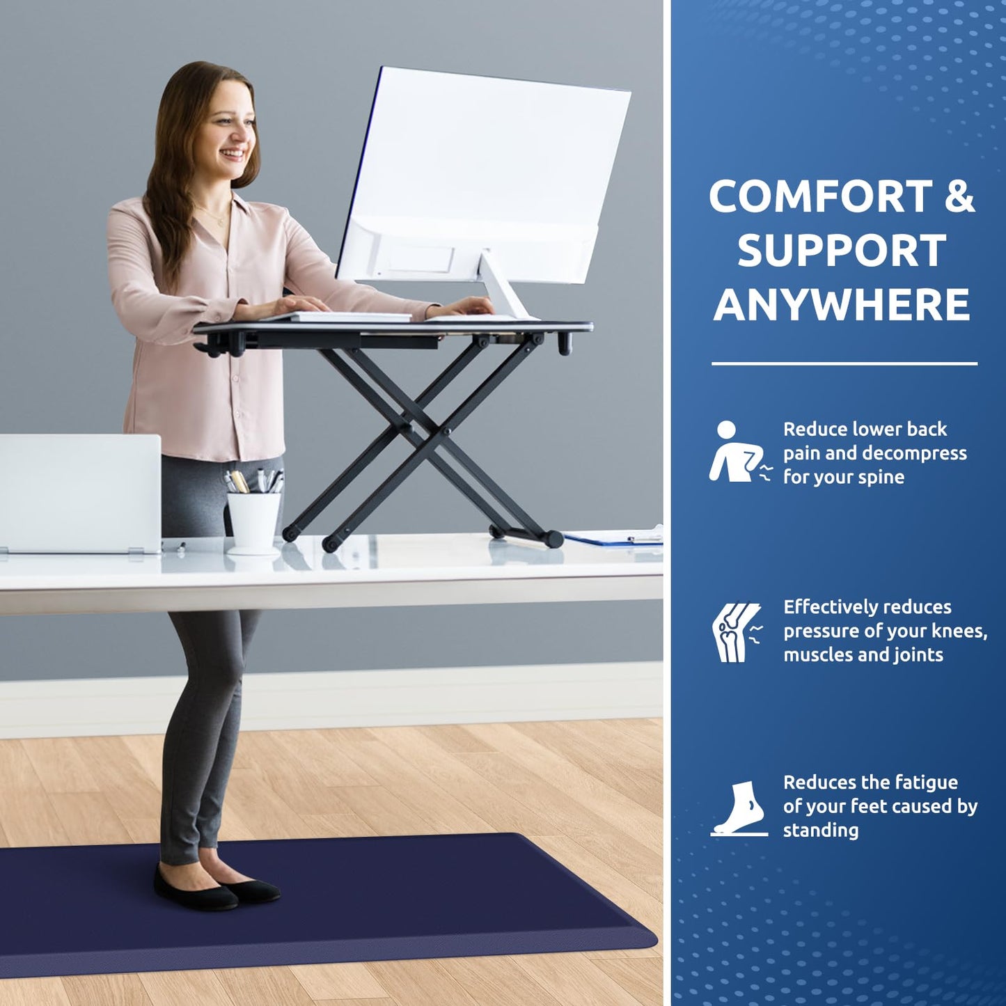 KitchenClouds Kitchen Mat Cushioned Anti Fatigue Rug 20"x39" Water Resistant, Non Slip, Standing and Comfort Desk/Floor Mats for House Sink Office (Blue)