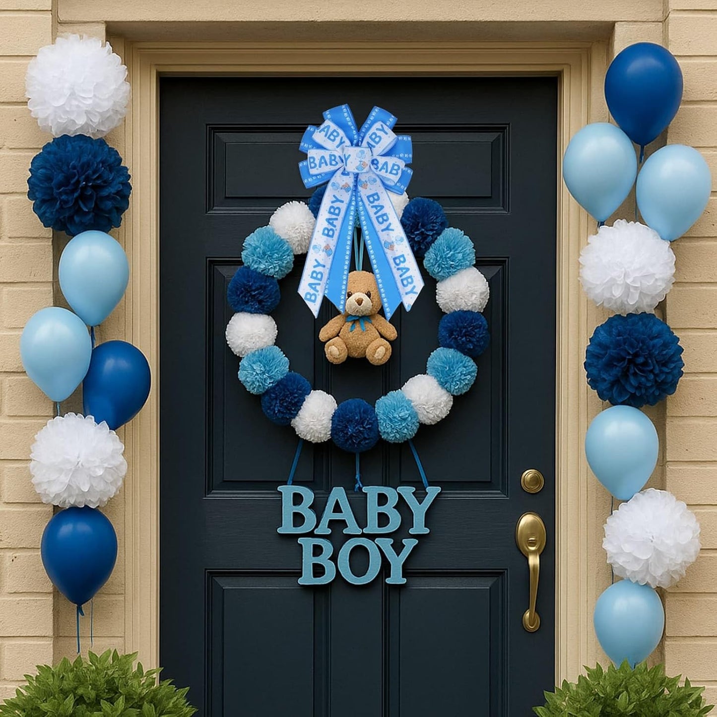 Large Blue Baby Shower Bow - Welcome Home Baby Boy Decorations | Indoor & Outdoor Wreath Decor