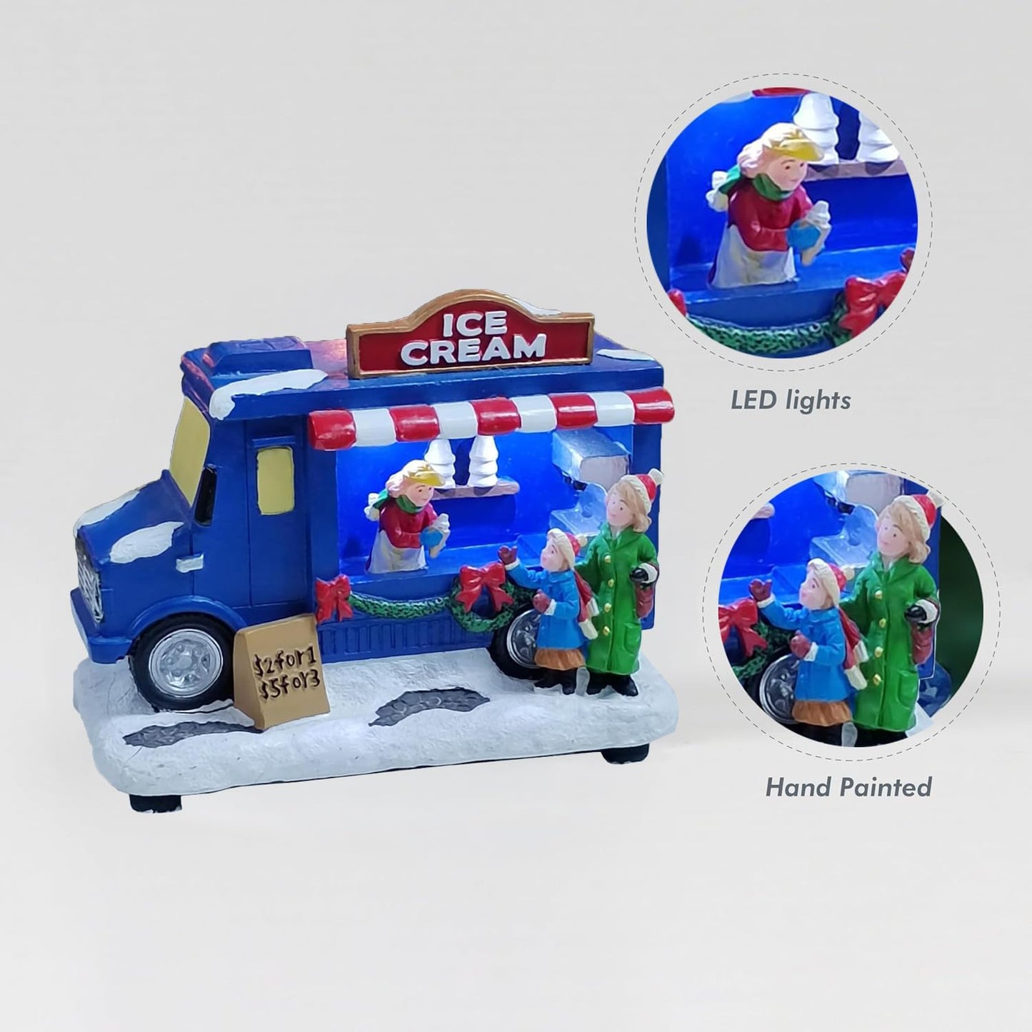 Moments In Time Ice Cream Food Truck Figurine - LED Lighted Holiday Decor | 4.13”H, Hand-Painted Collectible