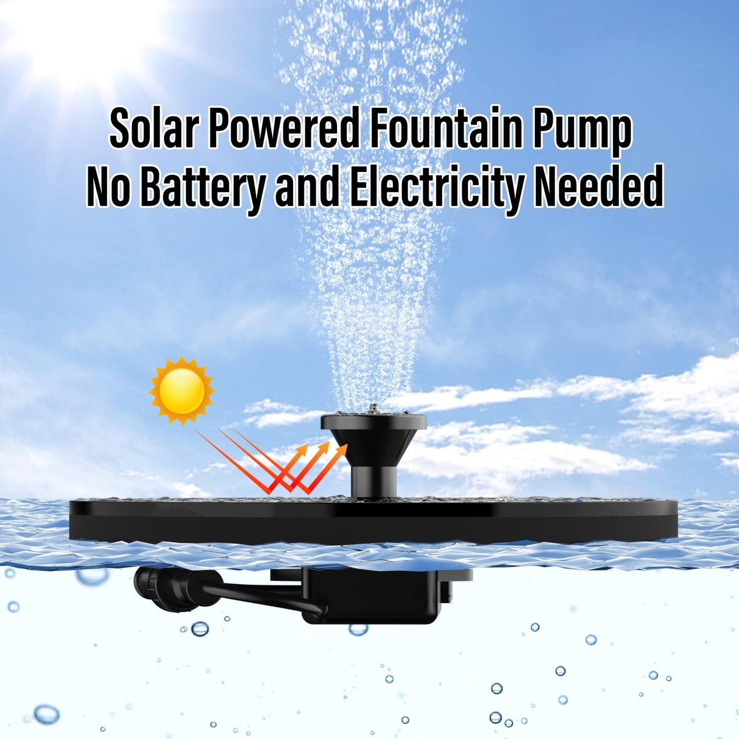 Skiennix Solar Fountain Pump - 1.4W Water Fountain with 6 Nozzles for Bird Bath, Garden, Pond, Pool