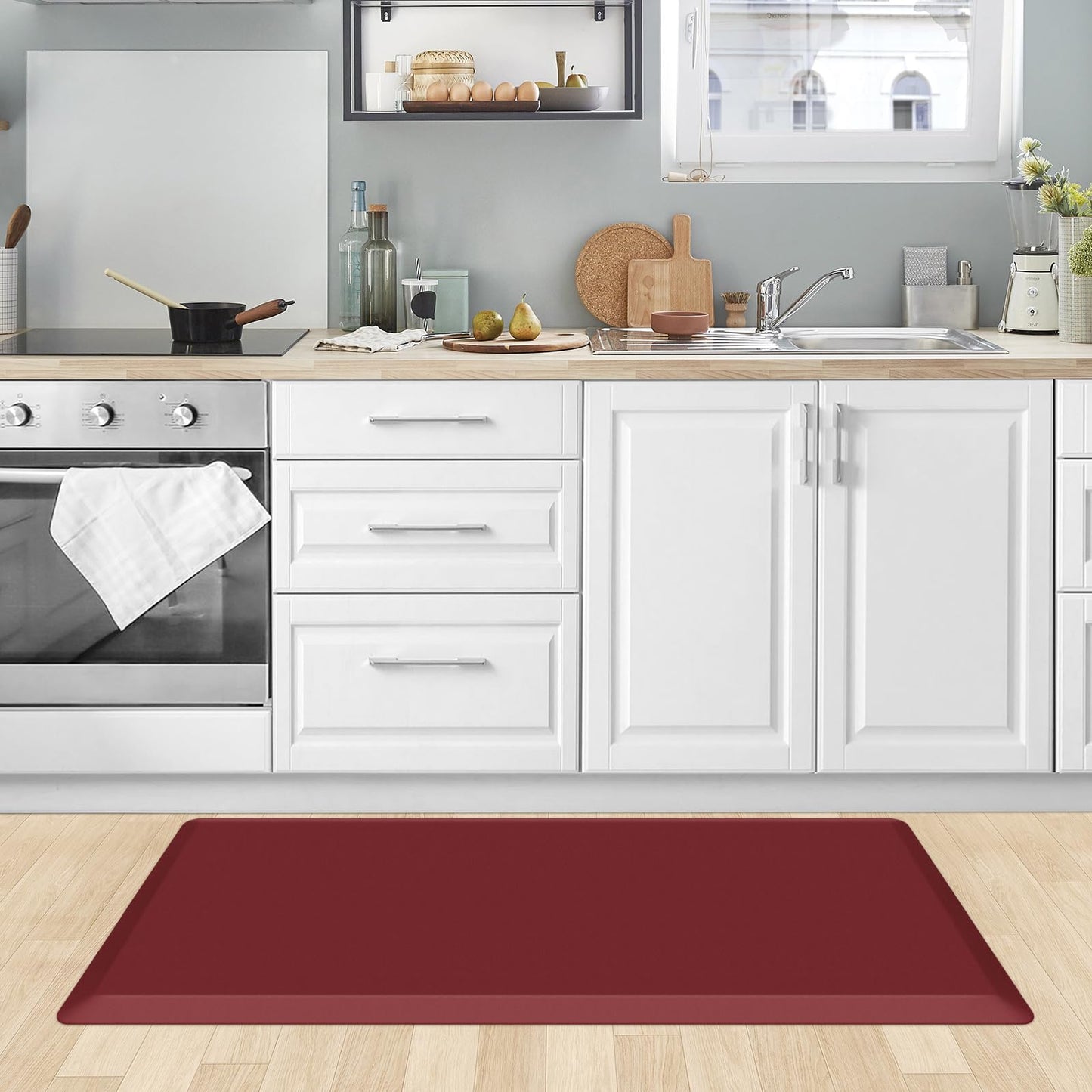 KitchenClouds Kitchen Mat Cushioned Anti Fatigue Rug 20"x39" Water Resistant, Non Slip, Standing and Comfort Desk/Floor Mats for House Sink Office (Red)