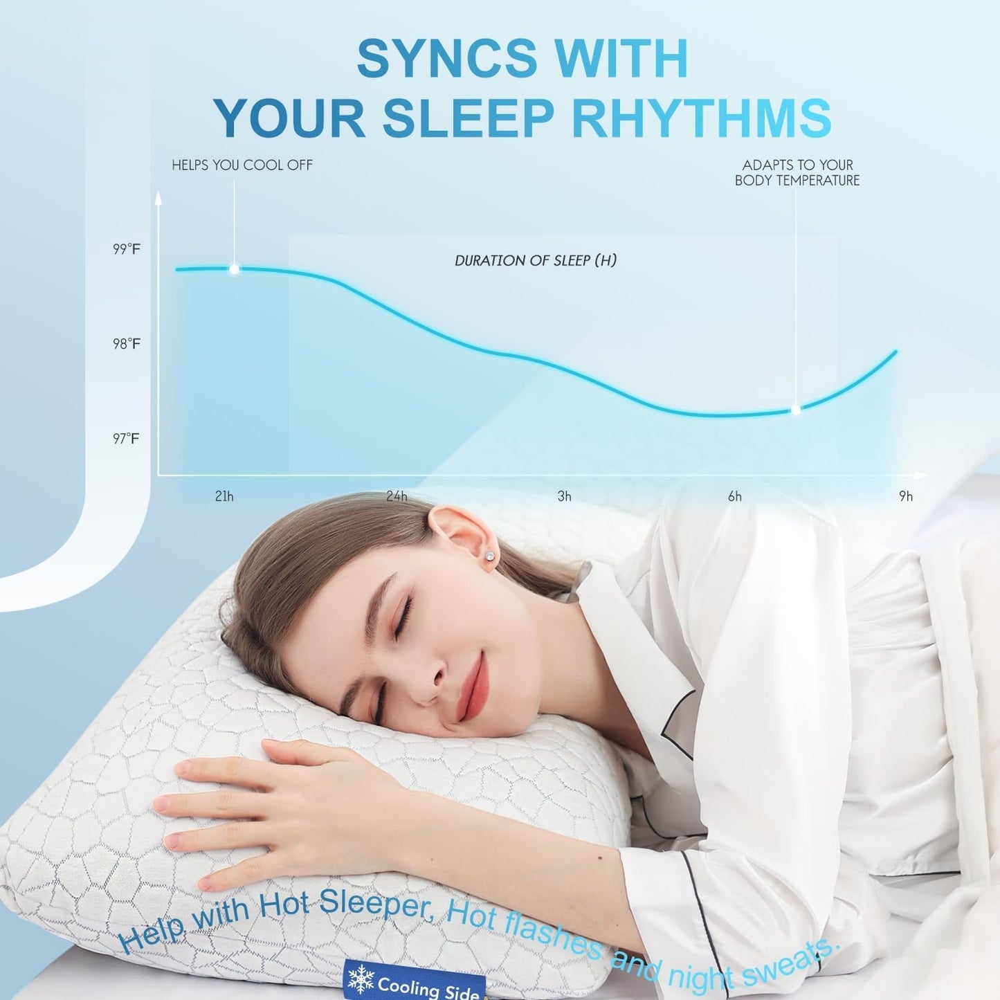 QUTOOL Cooling Pillow - CertiPUR-US Shredded Memory Foam Set of 2 | Adjustable Firmness for All Sleep Positions