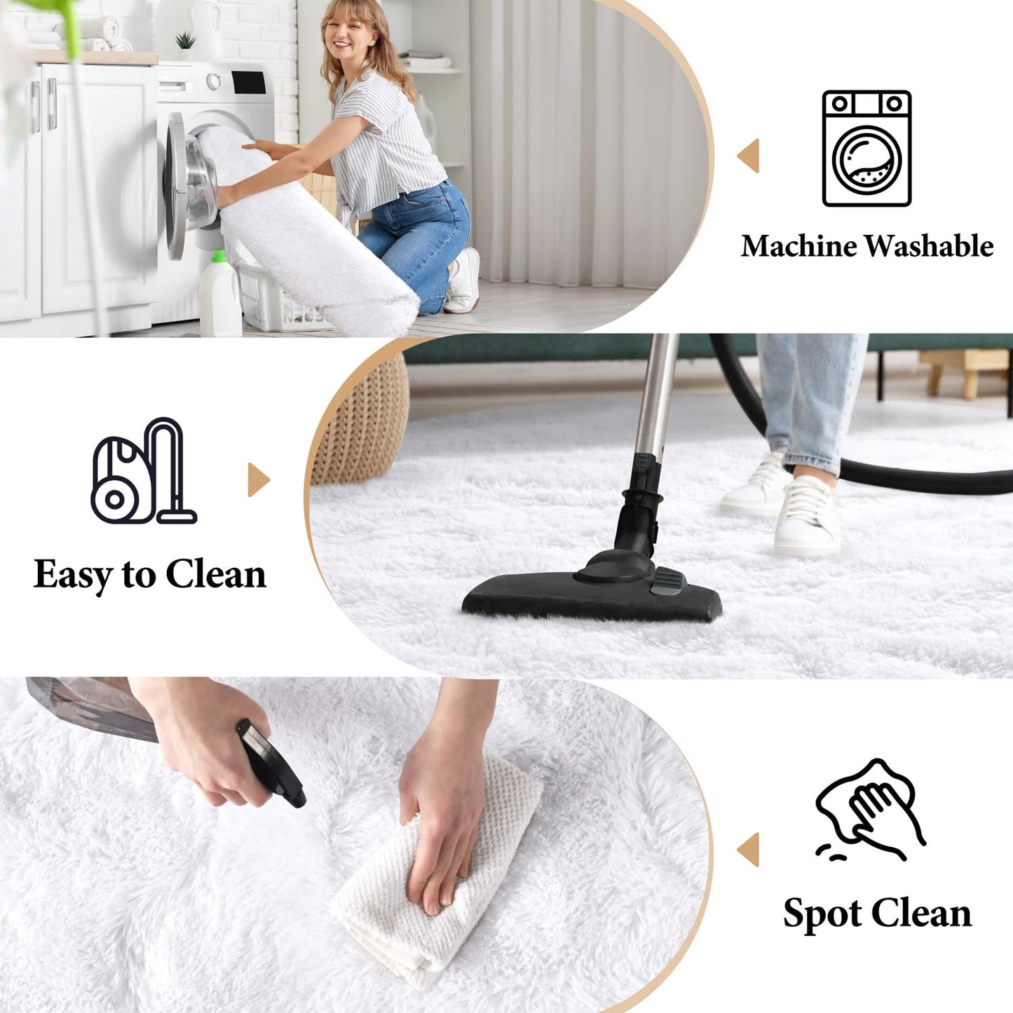 KIXINWA Round Rug for Bedroom, 4x4 Fluffy Soft Circle Area Rugs for Kids Girls Nursery Room, Washable Plush Shaggy Indoor Floor Bedside Living Room Circular Carpet, Home Decor Aesthetic, White