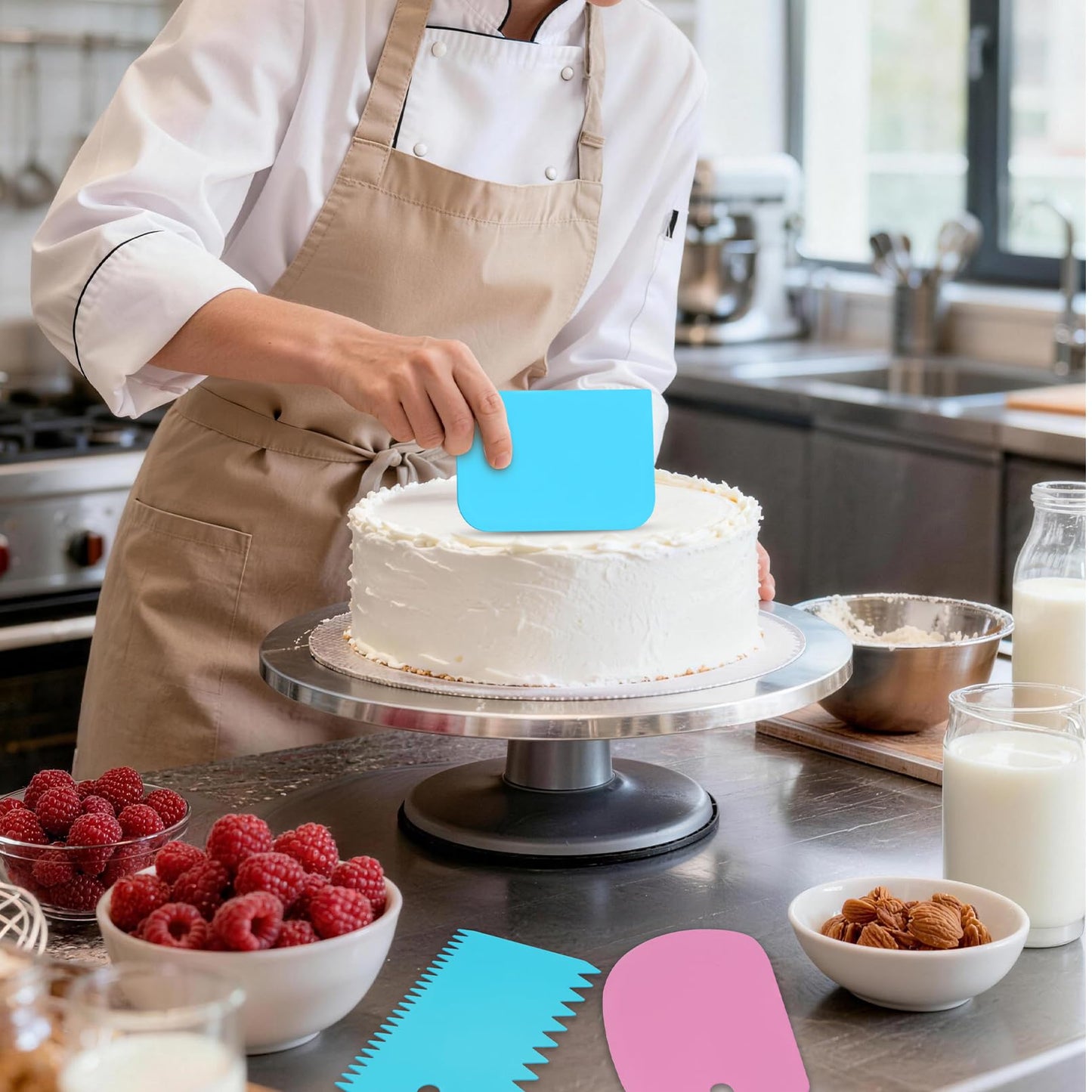 lonllidin Piping Bag and Tips Set,Reusable Pastry Bag,Baking Piping Set,Including 24 Piping Tips,4 Piping Bags,4 Couplers,4 Bag Ties and 6 Cake Scrapers for Baking Cake Decorating
