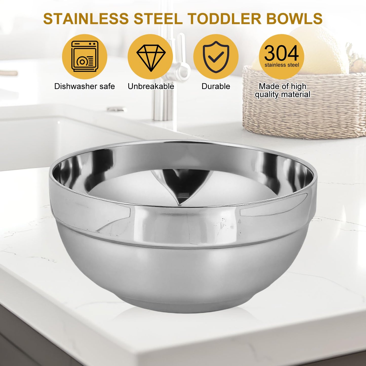 JUYUANFENGGOU 10pcs 304stainless Steel Kids Bowls, 5inches 15 Ounce Stainless Steel Kids Bowls,Double-Walled Metal Serving Dishes Uses For Sauces, Rice, Noodle, Ice Cream