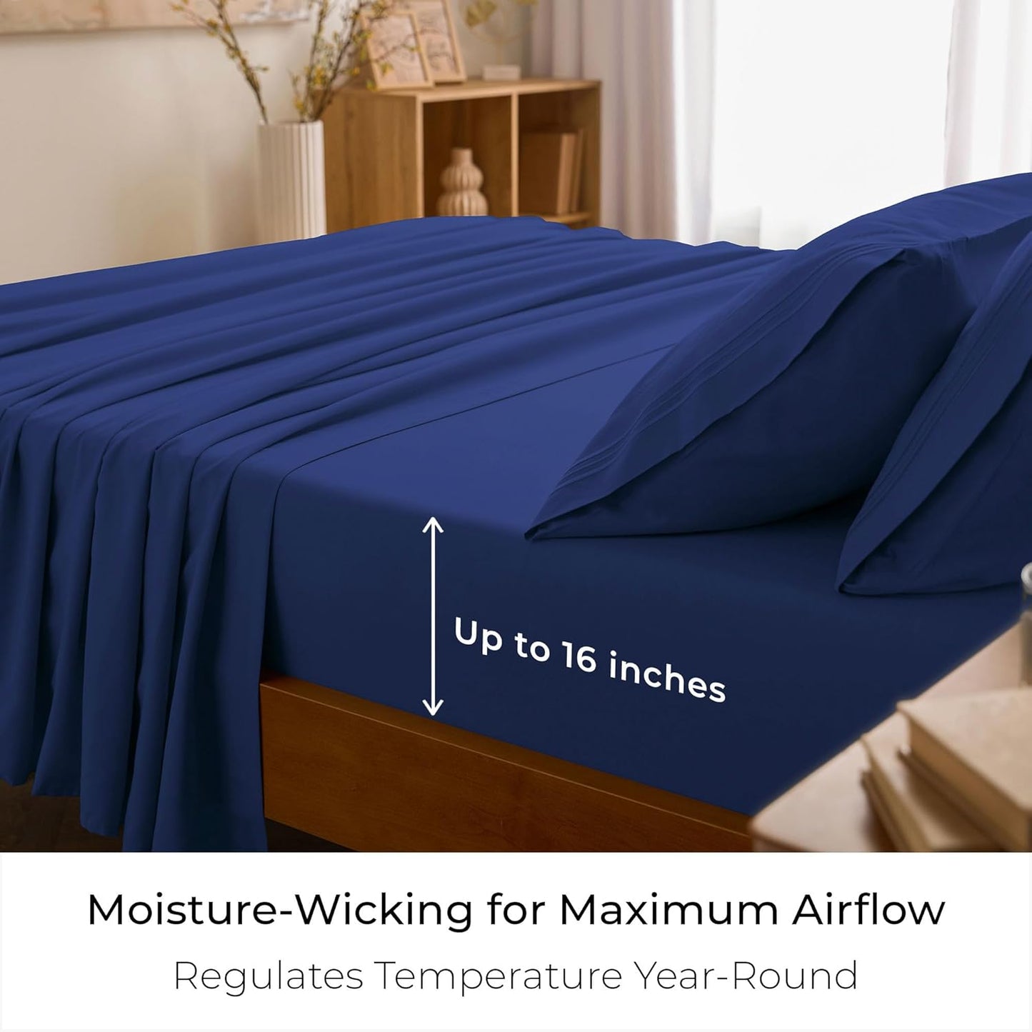 Mellanni Queen Sheets Set - 4 PC Luxury Cooling Bedding - Extra Soft, Wrinkle & Stain Resistant (Royal Blue)