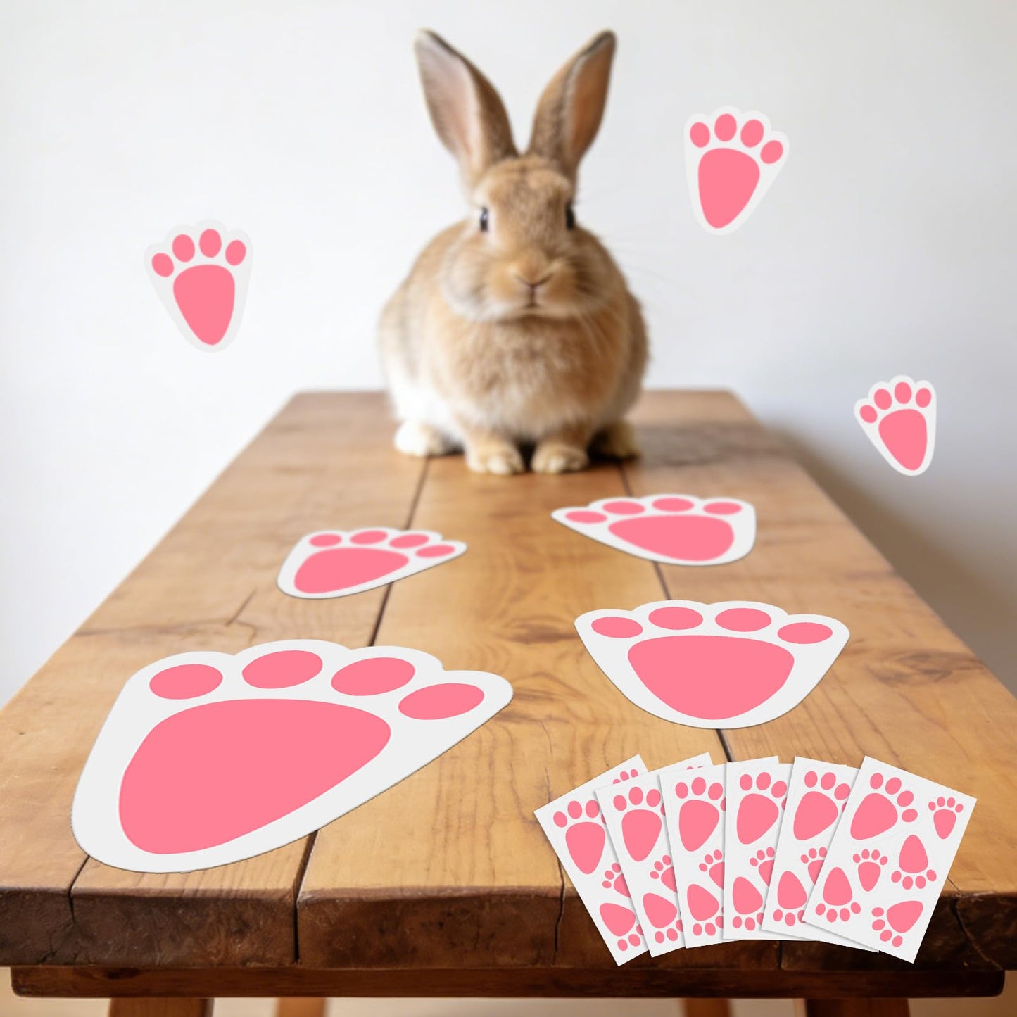 Oeyliz Easter Bunny Footprint Stickers Removable Easter Bunny Paw Stickers Prints 36 PCS Rabbit Footprints 6 Sheets Rabbit Paw Print Floor Decal Clings for Easter Party Home Window Decorations