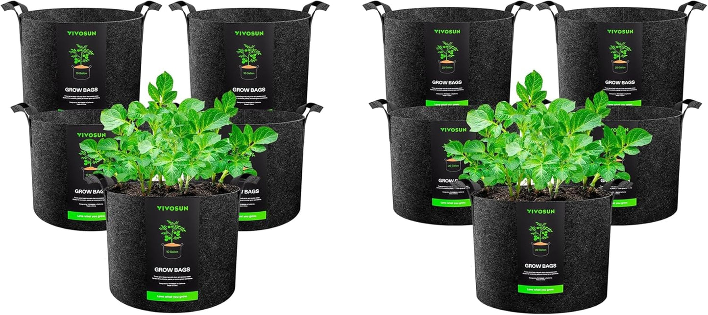 VIVOSUN 5-Pack Heavy Duty Nonwoven Fabric Grow Bags - 1 Gallon & 5 Gallon Sizes with Handles