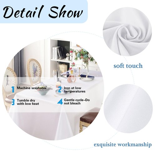 FINDYOU 10 Pack White Table Cloth Rectangle Table 60 x 102 Inch Tablecloths for 6 Foot Rectangle Tables. Stain and Winkle Resistant Polyester Washable White TableCloths for Parties Wedding Dining