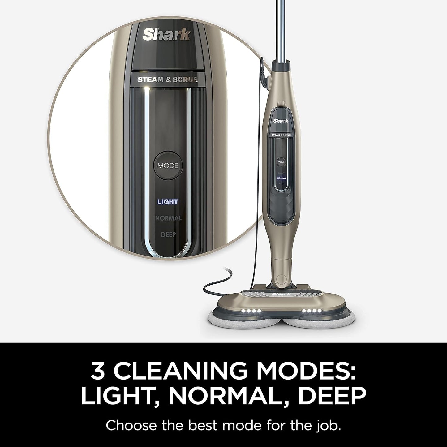 Shark S7001 Mop - Scrub & Sanitize Hard Floors with 4 Washable Pads | 3 Steam Modes & LED Headlights