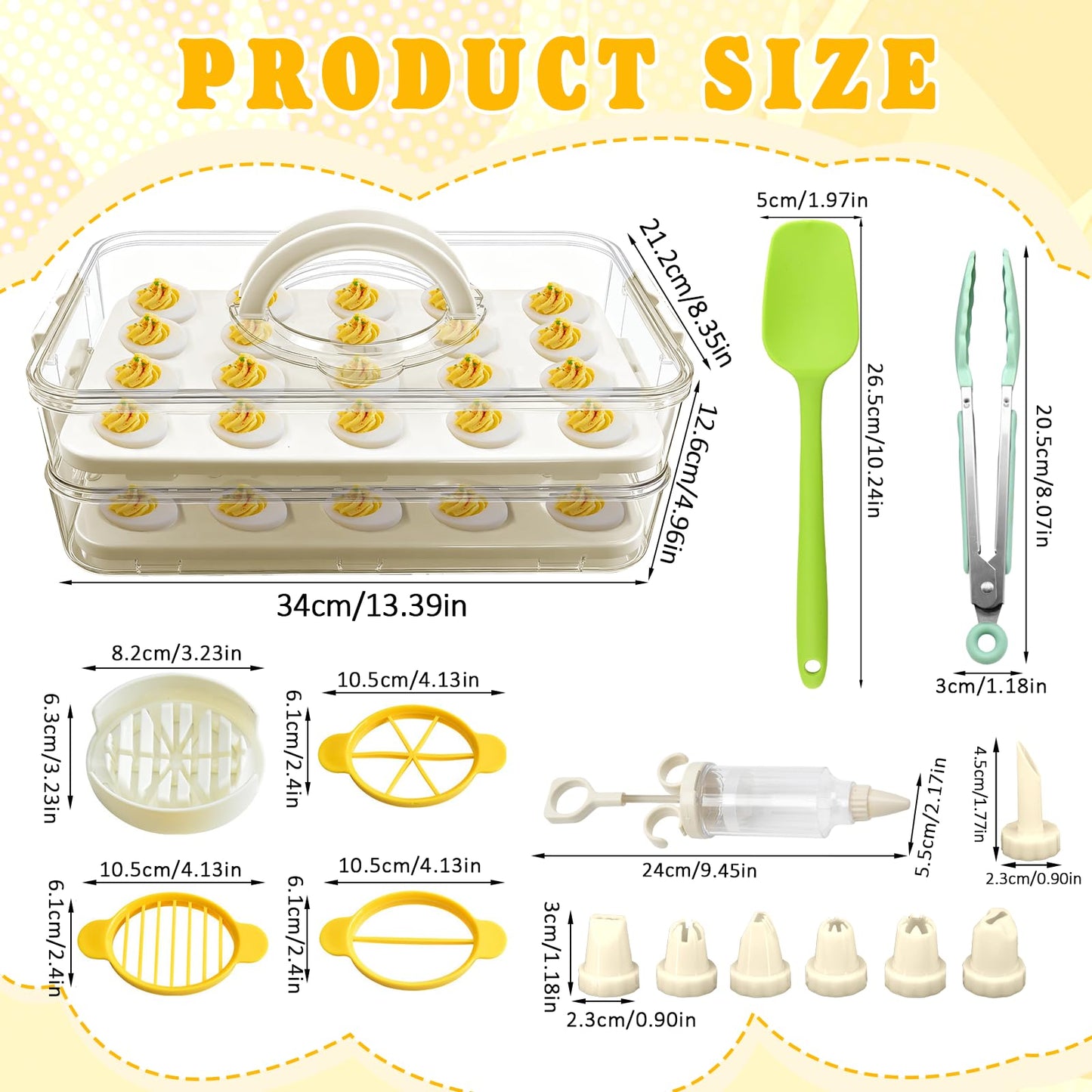 Lignumix Deviled Egg Containers with Lid & Handle (2 Layer Snap-on) PET Thickened Eggs Holder Inc Egg Slicer Kitchen Tongs Silicone Spatula and Piping Decorating Kit,for Festival Party Brunch