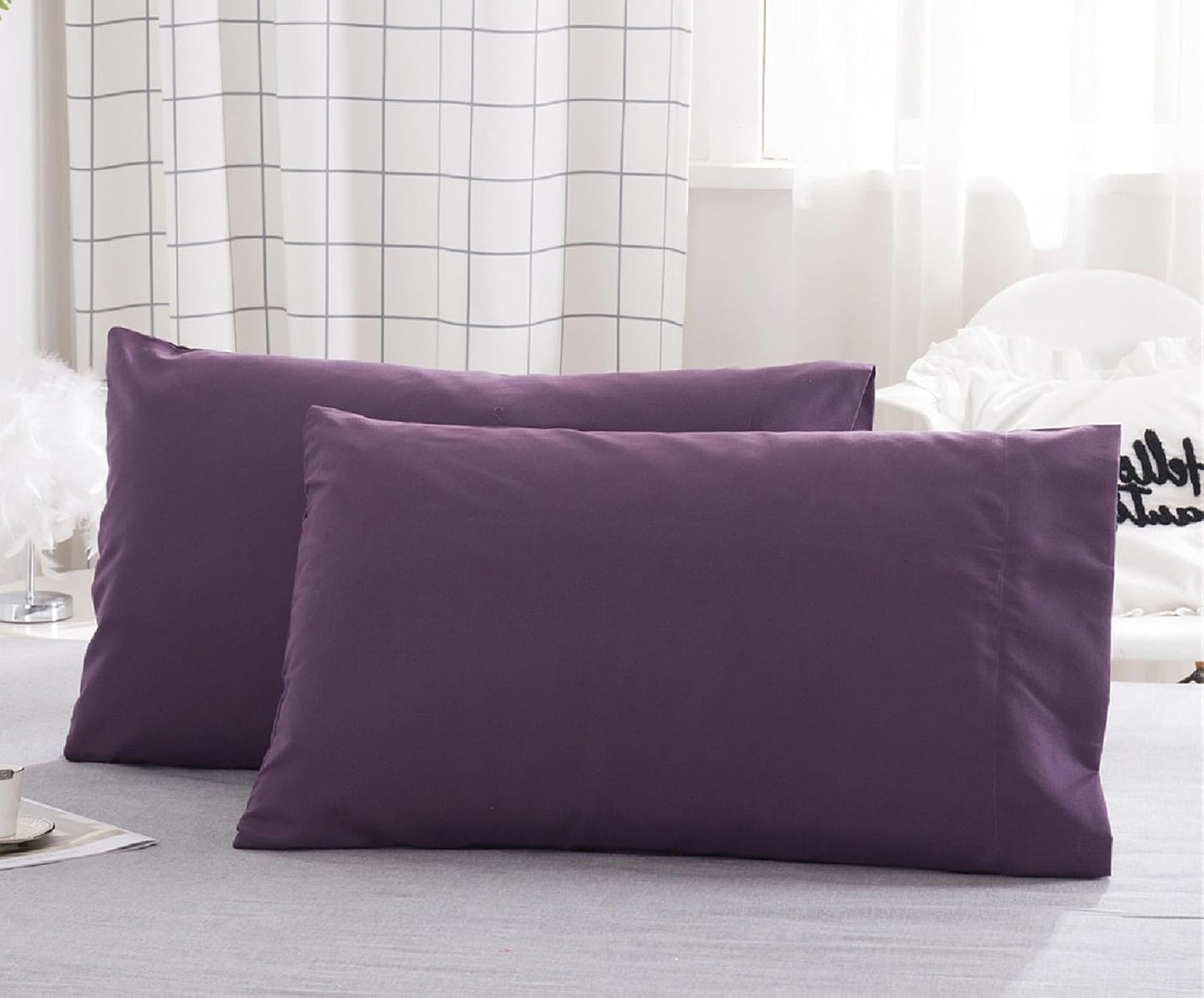Skiennix Microfiber Queen Bed Pillowcases - Super Soft, Wrinkle & Stain Resistant | 20x30, Purple - 2 Pack