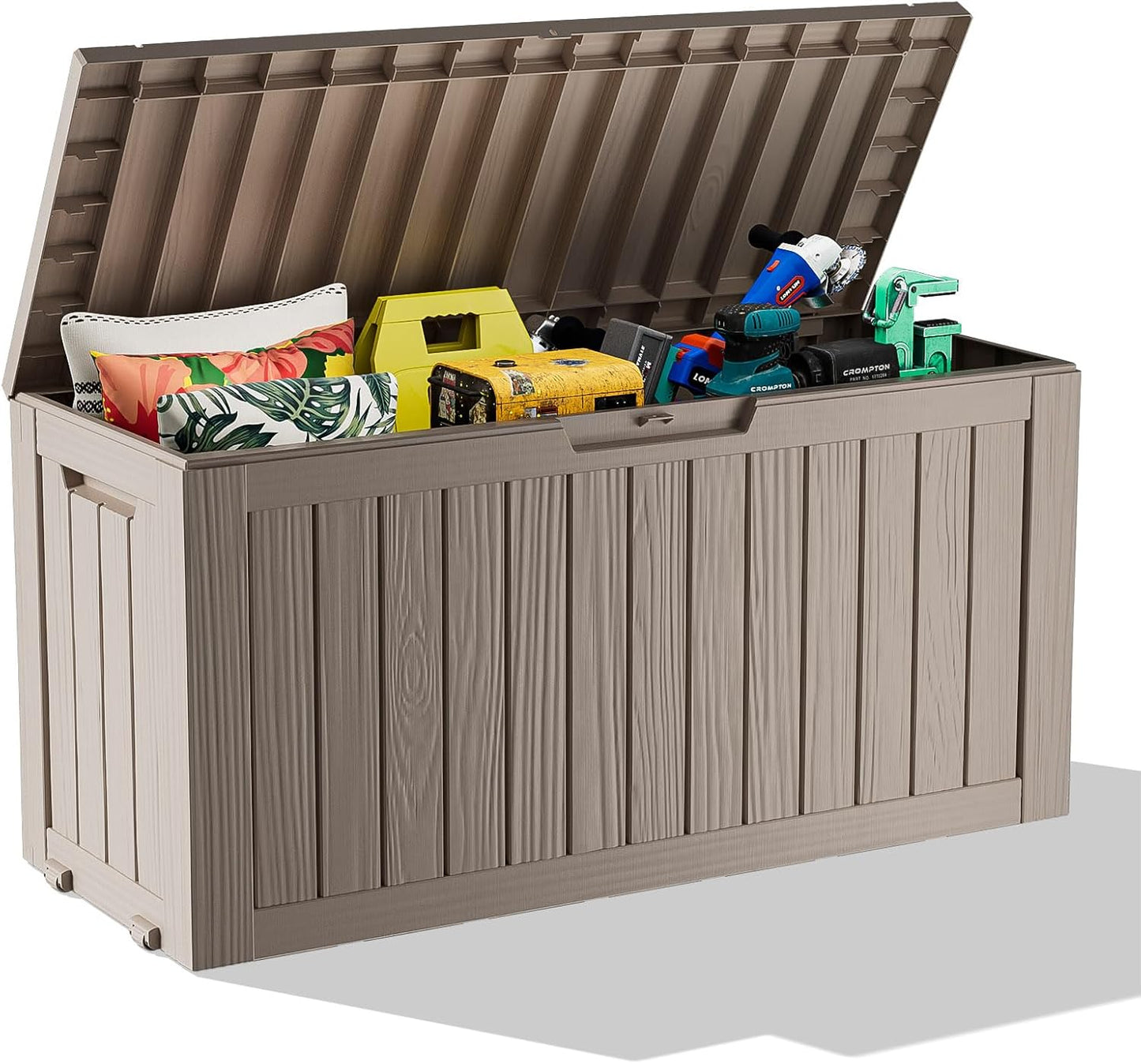 Skiennix 76 Gallon Outdoor Deck Box - Lockable Waterproof Storage for Garden Tools & Cushions | Grey