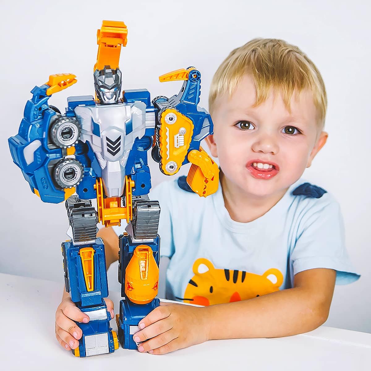 Skiennix Toddler Construction Car Transform Set - 5pcs Dinosaur Rescue Robots with Magnetic Connectors | DIY STEM Building Trucks for Kids Ages 3-7