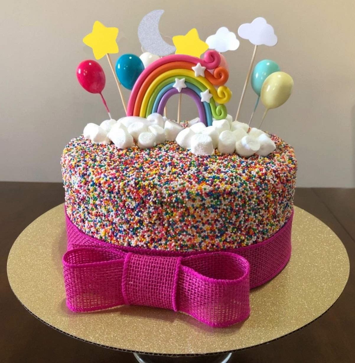 Palksky Colorful Rainbow Cake Topper/Wedding Cake Flags/Cupcake Picks Set -Include Cloud Balloon Moon Stars/Boy Girl Kid Birthday Baby Shower Party Baking Decoration Supplies