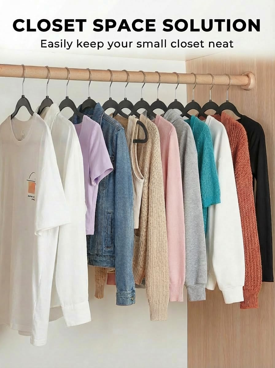 SMARTOR Heavy Duty Plastic Hangers - 50 Pack Slim Non-Velvet Clothes Hangers with 360° Swivel Hook | Black