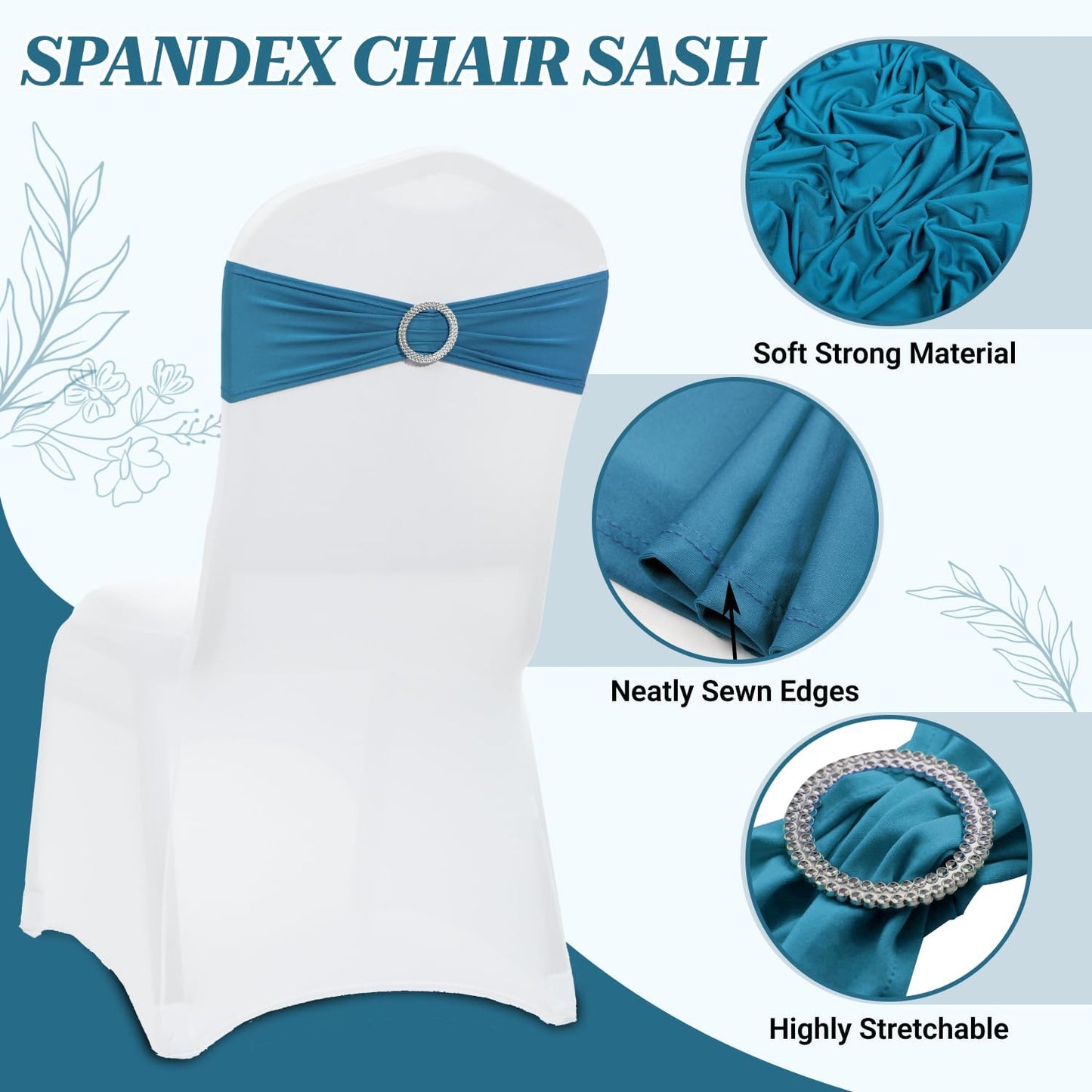 MDS Spandex Chair Sashes - Universal Elastic Stretch Bands with Buckle Slider Bow | Dark Teal, Pack of 150