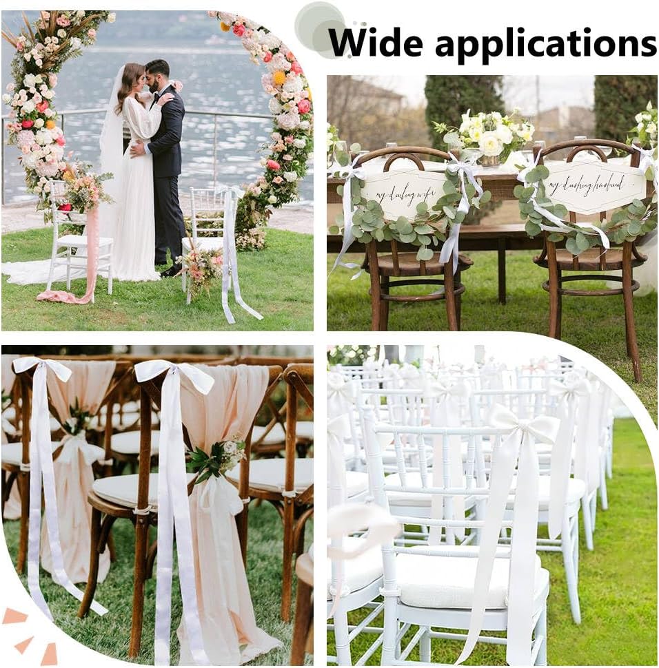 OLYCRAFT Large Ivory Satin Wedding Ribbon Bows - 50 Pcs Chair Decorations for Bridal Showers & Ceremonies | 9.8 x 45.3 Inch