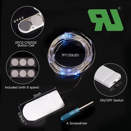 Brightown LED Fairy Lights - 12 Pack Battery Operated, Waterproof Silver Wire - 7 Feet, Blue & White for Weddings, Parties, and Decor