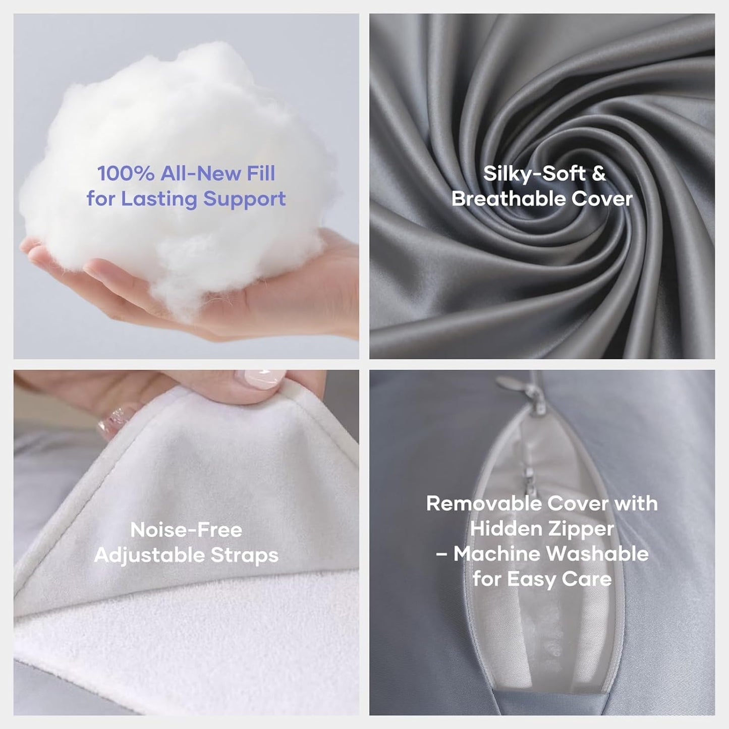 Skiennix Pregnancy Pillow - Adjustable H-Shaped Maternity Support with Cooling Cover | Grey Full Body Comfort