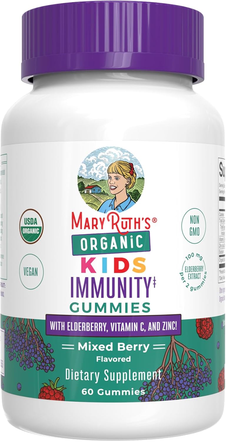MaryRuth Organics Kids Immune Support Gummies - USDA Organic Vitamin C, Zinc & Elderberry | Vegan, Non-GMO, Gluten Free | 60 Count