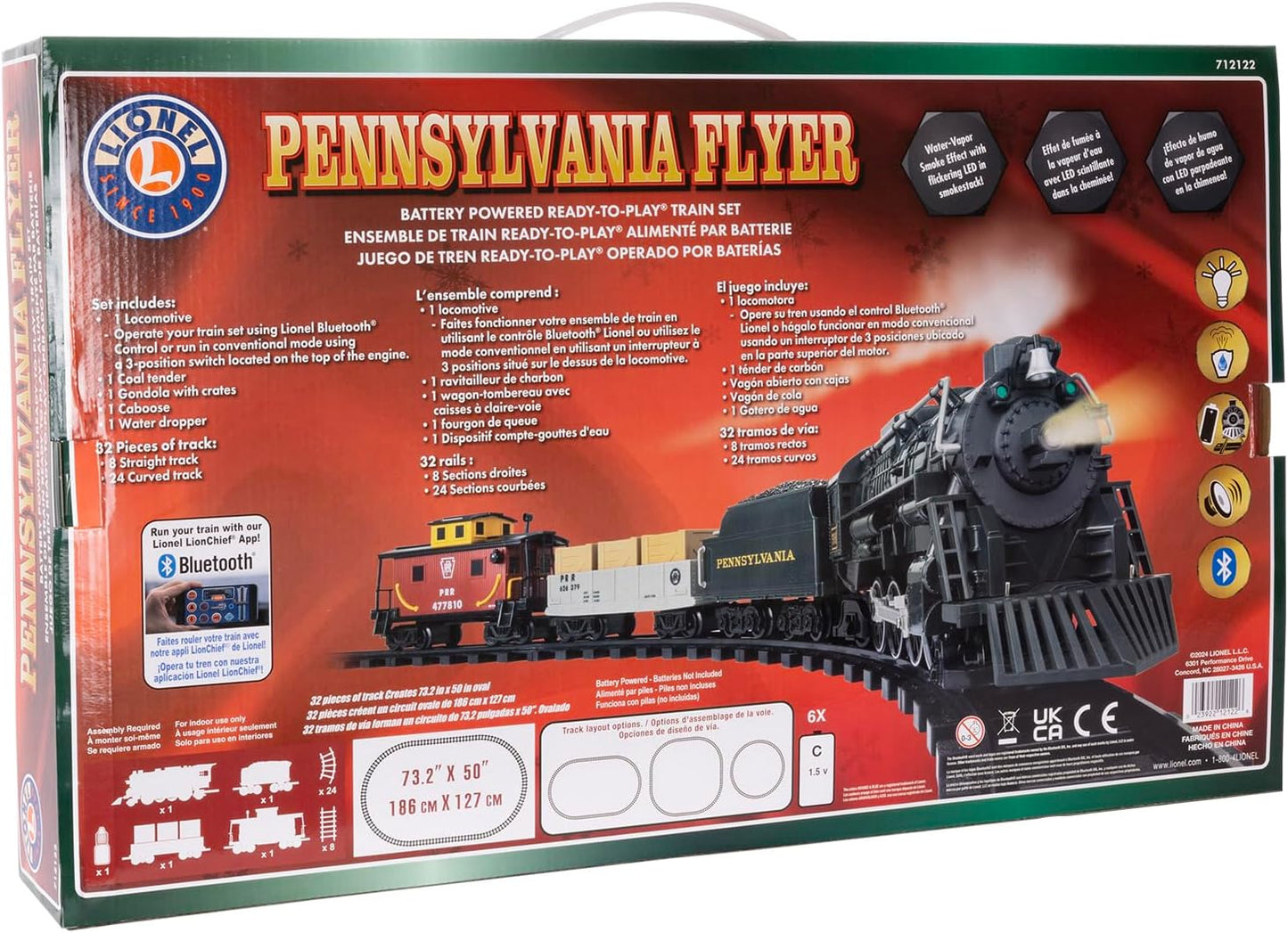 Lionel Pennsylvania Flyer Battery-Powered Train Set - Bluetooth Control, Smoke, Lights & Sounds | 2-Rail Track for Kids 4+