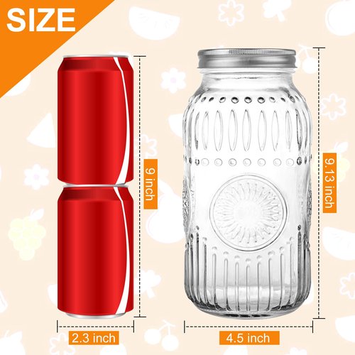 HINGWAH Wide Mouth Mason Jars 64 oz, 3 Pack Large Half Gallon Mason Jars with Airtight Lids and Bands, Clear Glass Canning Jars for Preserving, Pickling, Fermenting, Meal Prep & DIY Crafts (Sunflower)