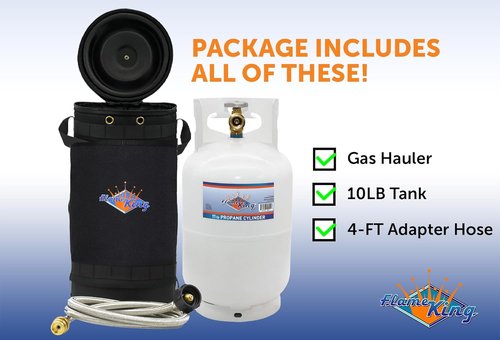 Flame King Gas Hauler Pro Kit - Insulated Carry Case with 10LB Propane Tank & 5-FT Adapter Hose for Camping
