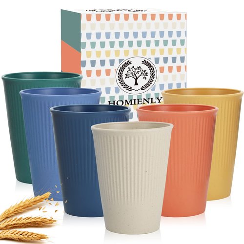 Homienly Drinking Glasses Wheat Straw cups,Unbreakable Alternative to 12oz Plastic Cups,Stackable and Lightweight Cups for Juice,Iced coffee-Colorful