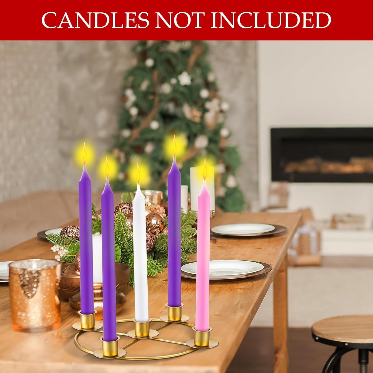 Newtay Christmas Advent Wreath - 5 Candle Holder Ring, 8.5 Inch Gold Metal Table Decoration