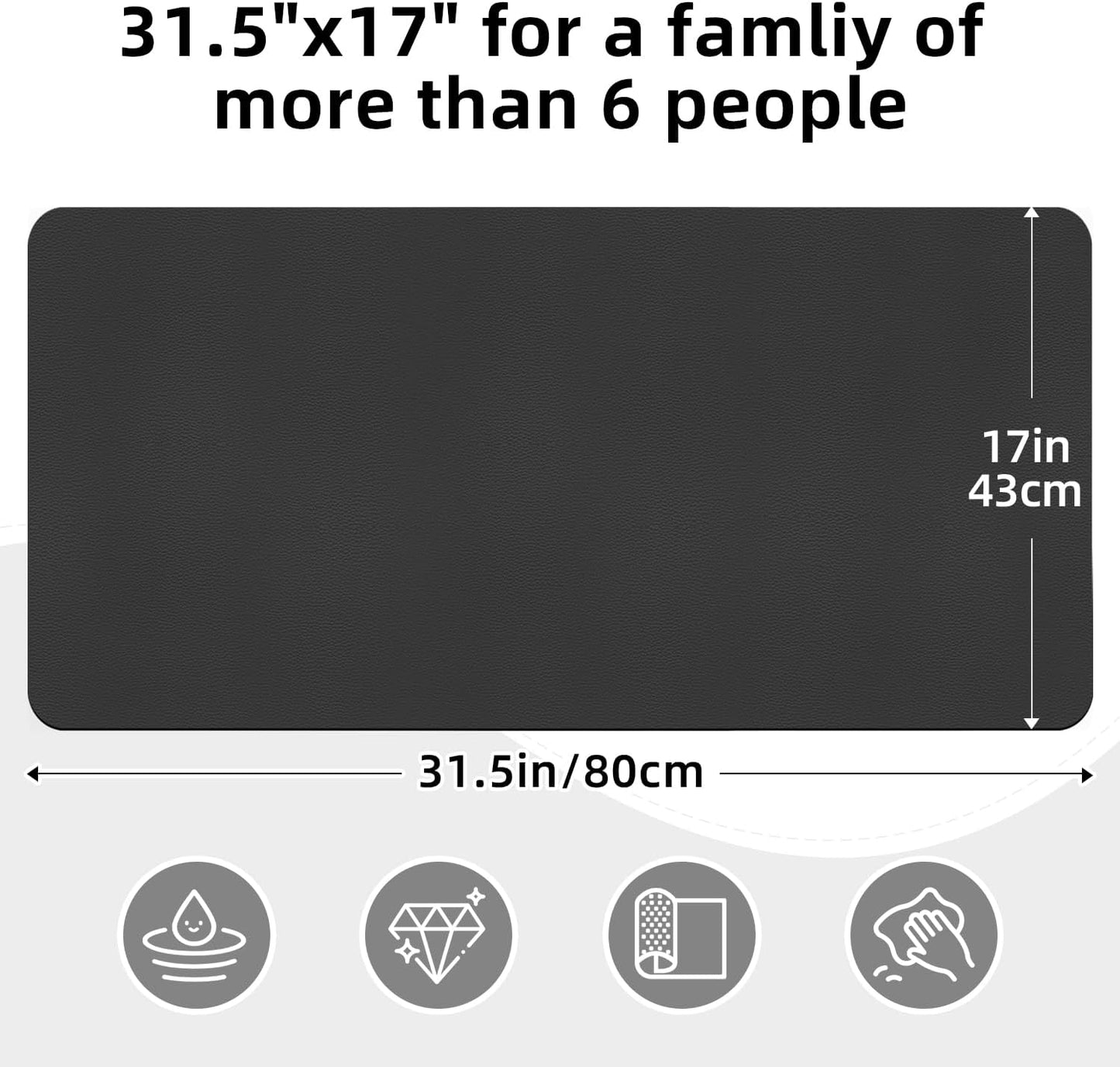 LOPNUR Extra Large Kitchen Dish Drying Mat - Super Absorbent Diatomite Pad | 31.5"x17", Heat Resistant, Anti-Slip Backing, Black