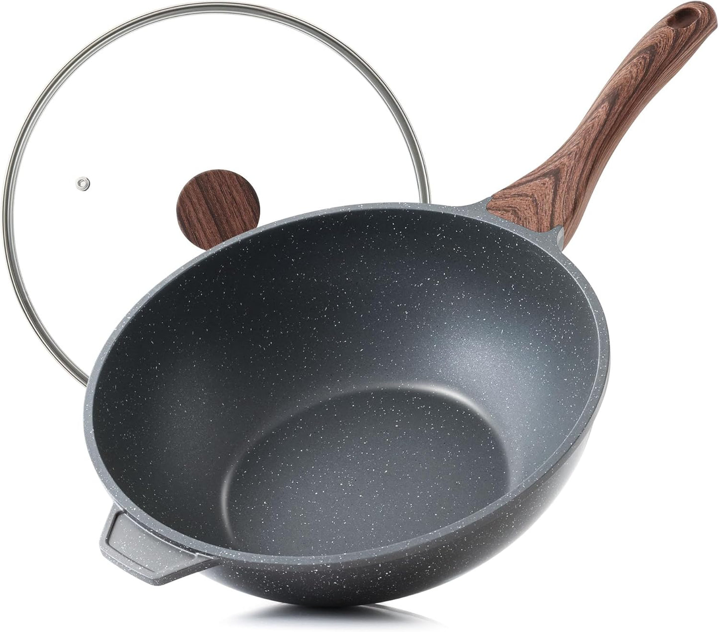 SENSARTE Nonstick Wok Pan - 11-Inch Induction Cookware with Swiss Granite Coating | Healthy Stir-Fry Skillet