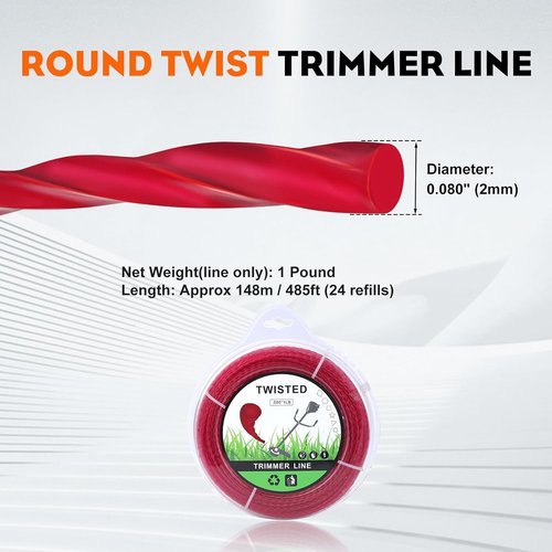Hipa Heavy Duty .080” Trimmer Line - 472-Foot Commercial Round Twist String | Red 2.0 mm