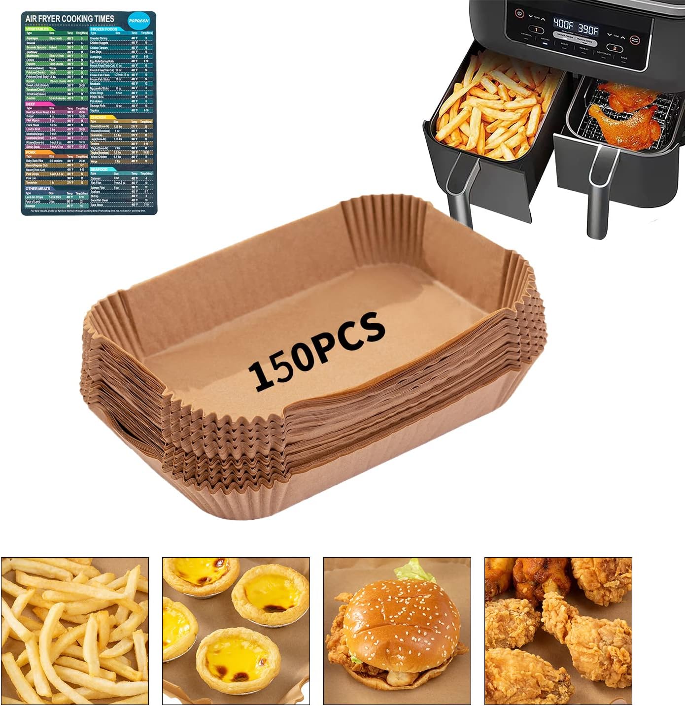 Ninja Air Fryer Liners - 150PCS Disposable Baking Parchment Paper for Dual Air Fryer Models DZ201/401