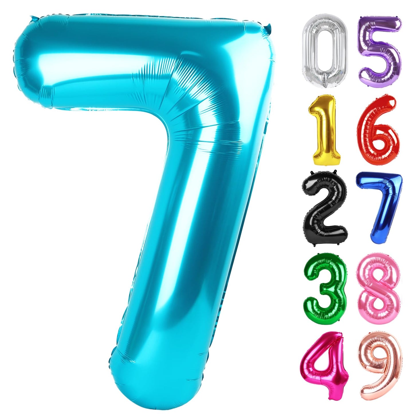 Light Blue Number 7 Balloon 40 Inch, 7th Birthday Party Decorations for Children, Giant 7 Foil Balloon for Party Supplies