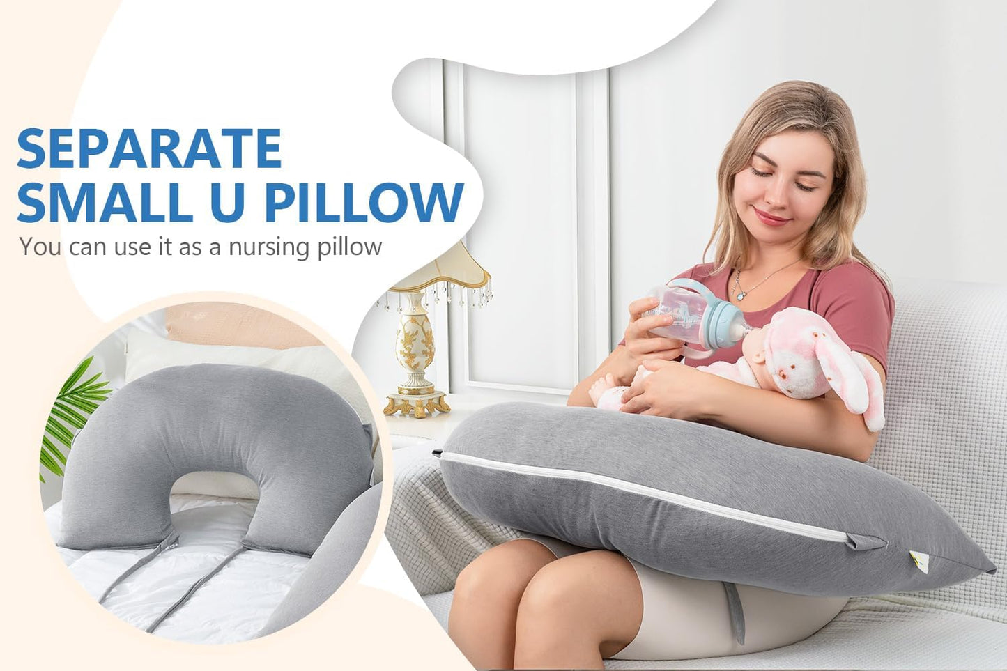 INSEN Pregnancy Pillows, Detachable Body Pillow for Sleeping, Nurse & Relax, Multi-Use Pregnancy Pillows for Pregnant Women, Grey
