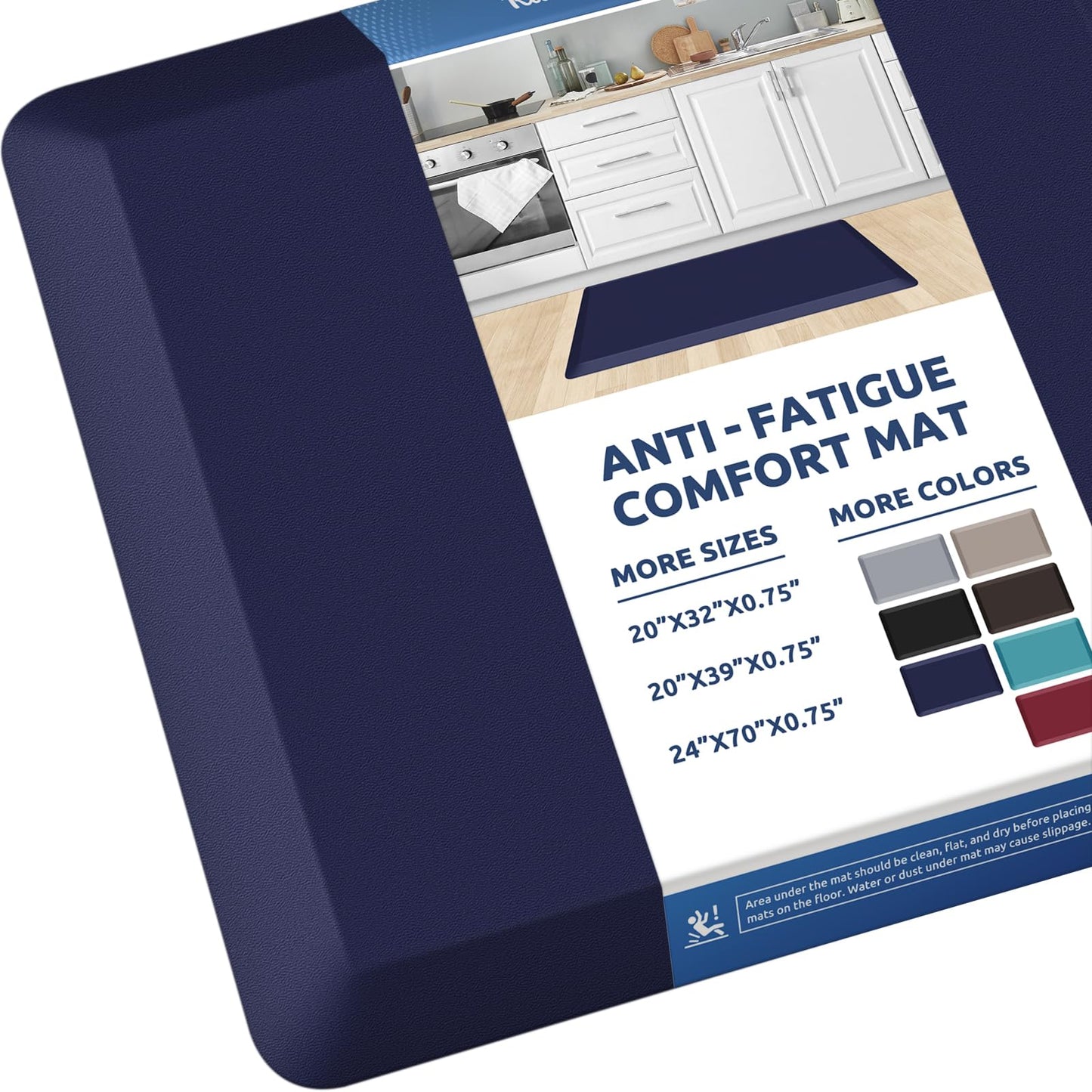 KitchenClouds Kitchen Mat Cushioned Anti Fatigue Rug 20"x32" Water Resistant, Non Slip, Standing and Comfort Desk/Floor Mats for House Sink Office (Blue)