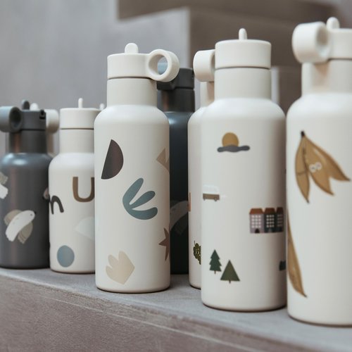Blooom Insulated Stainless Steel Kids Water Bottle With Straw Lid | Durable, Leakproof, Cupholder Friendly | Kids Tumbler for School, Travel and Outdoors | Modern Design (City, 12 oz)