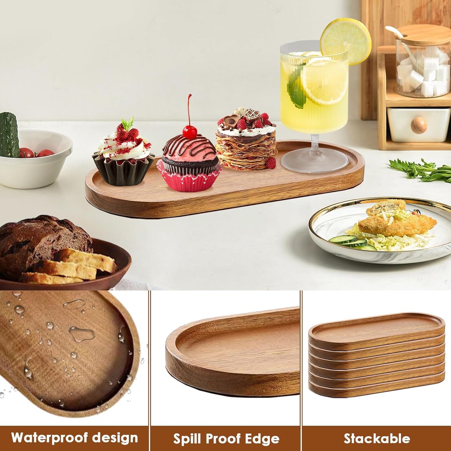 Linwnil Wood Serving Trays Charcuterie Boards Oval Wooden Plates Wood Serving Platter Cheese Dinner Plates Bulk for Dessert Snack Bread Fruit Appetizer Dishes (11.5x4Inch*12Pack)
