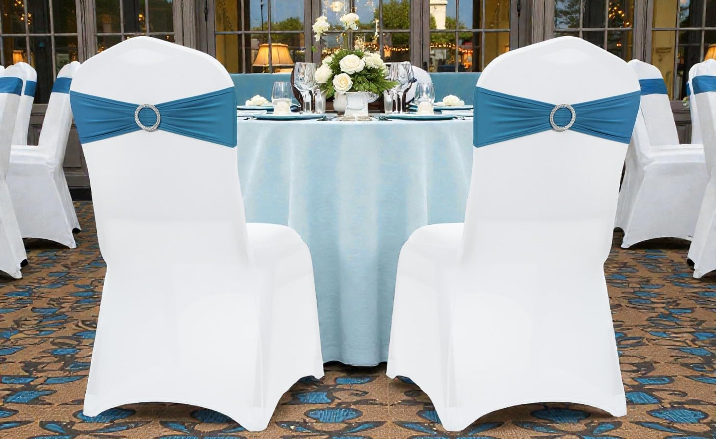 MDS Spandex Chair Sashes - Premium Stretch Covers with Buckle Slider for Weddings & Events | Dark Teal, Pack of 25