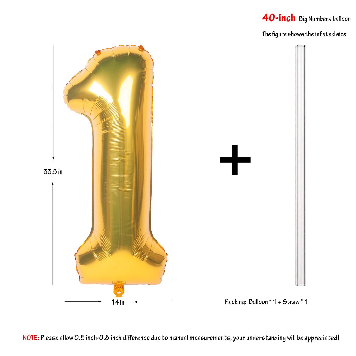 40 Inch Large Gold Number Balloons 1 Aluminum Foil Mylar Big Number Balloons 0-9 Suitable for Gold Birthday Parties, Weddings and Anniversary Photography