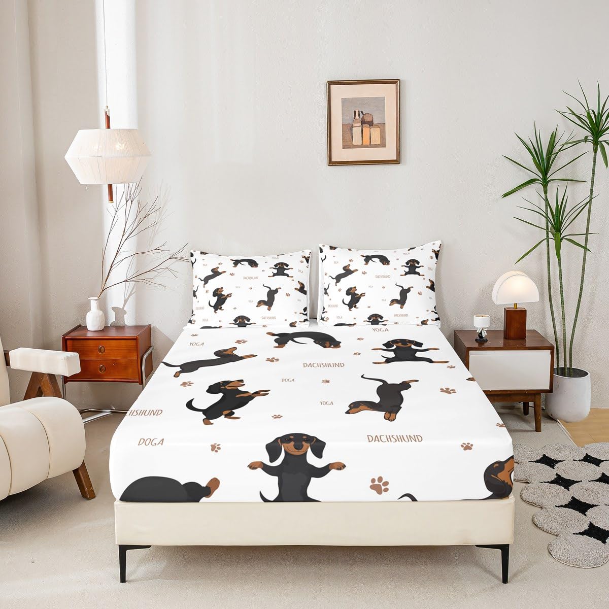 Feelyou Sausage Dog Bed Sheets Set Boys Dachshund Sheet Set for Kids Ultra Soft Puppy Dog Sheets with Deep Pocket Fitted Sheet Kawaii Pet Brown Bedding Set Room Decor Queen