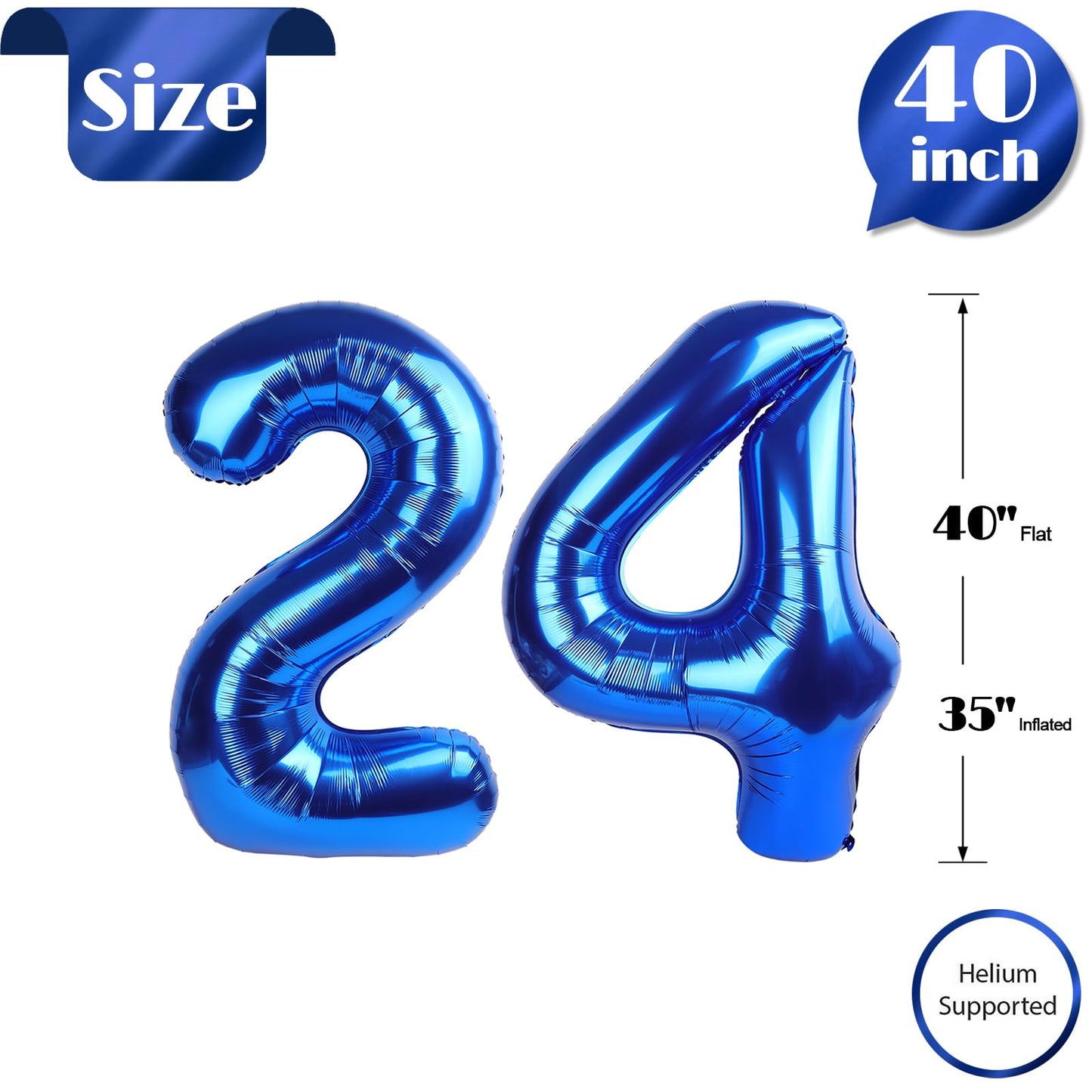 Navy Blue Number 24 Balloon 40 inch, 24 Number Balloons, 24th Navy Blue Birthday Decorations, 24 Year Old Women Men Blue Party Supplies