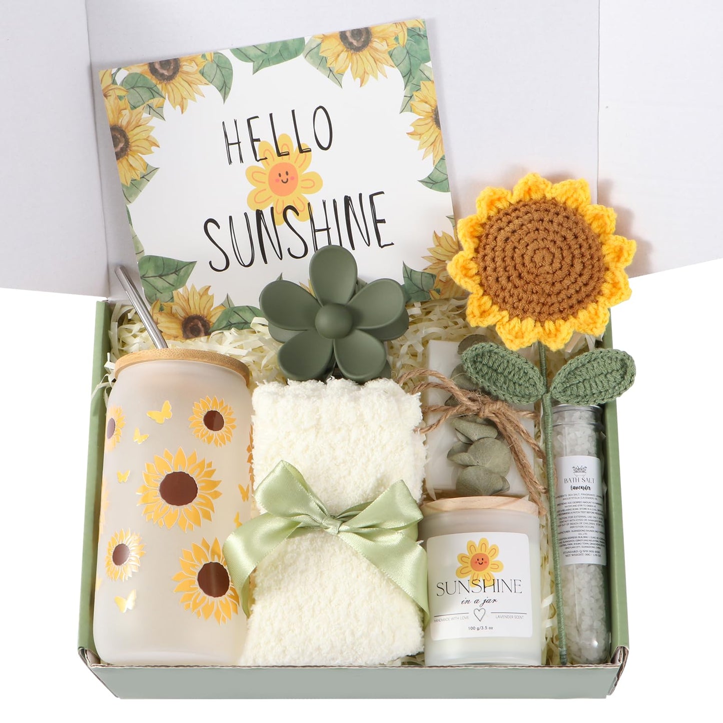 Sunflower Gifts Baskets for Women, Self Care Package Get Well Gift Spa Gift Set for Her, Thinking of You Thank You Gifts, Sunshine Gifts for Women Friends Sister Teacher Mom